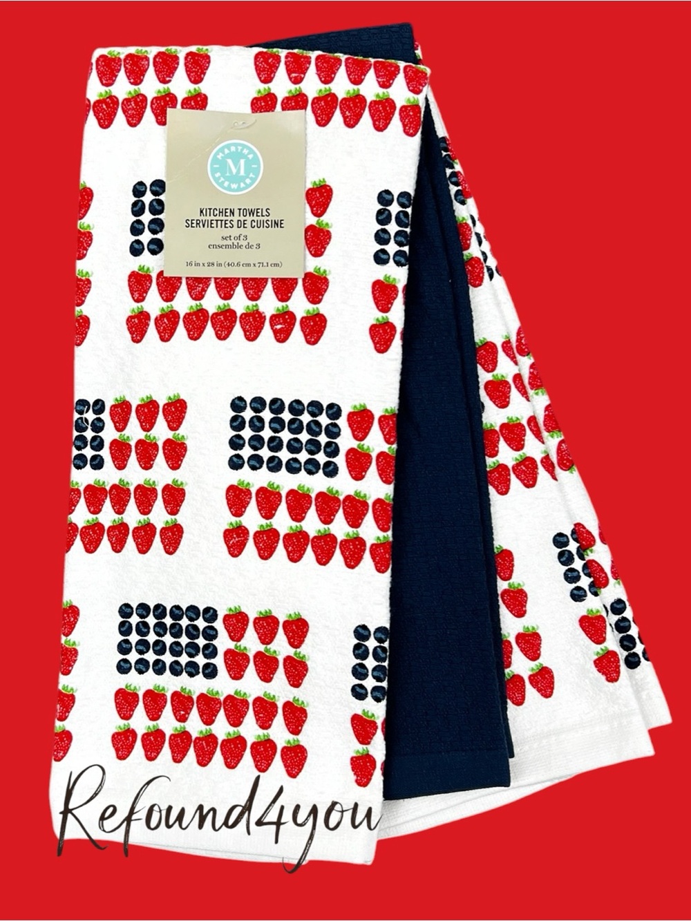 Martha Stewart - ‘Flag strawberry/blueberry’ Dish towels (3). NWT